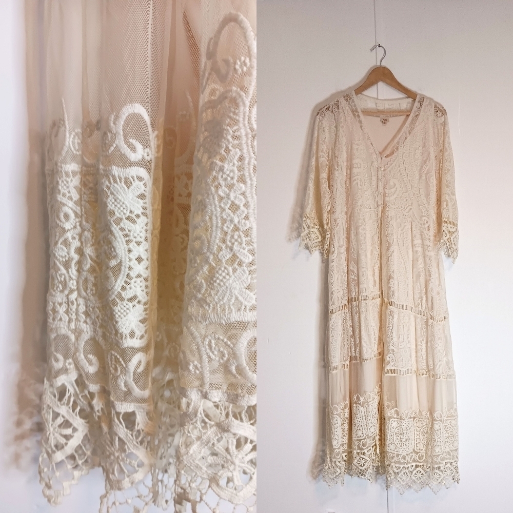 REBA COUNTRY WESTERN NATURAL CREAM CROCHET LACE RHIANNON MIDI DRESS NEW - Picture 14 of 16